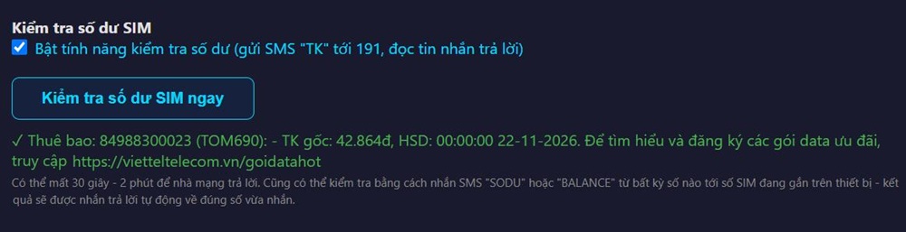 kiểm tra số dư sim điện thoại
